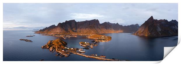 Reinefjorden Sakrisoy and Reine Fishing villages Aerial Lofoten Islands Print by Sonny Ryse