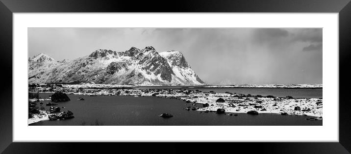 Rolvsfjorden fjord black and white lofoten islands norway Framed Mounted Print by Sonny Ryse