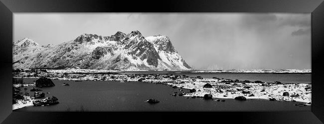 Rolvsfjorden fjord black and white lofoten islands norway Framed Print by Sonny Ryse