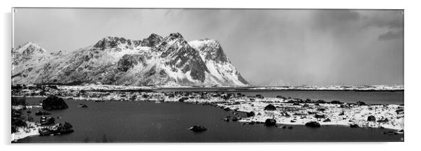 Rolvsfjorden fjord black and white lofoten islands norway Acrylic by Sonny Ryse