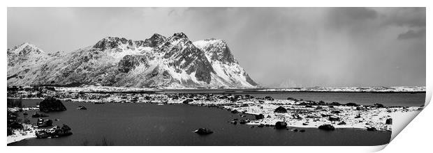 Rolvsfjorden fjord black and white lofoten islands norway Print by Sonny Ryse