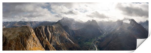 Romsdalen valley Andalsnes Trollveggen Aerial Norway Print by Sonny Ryse