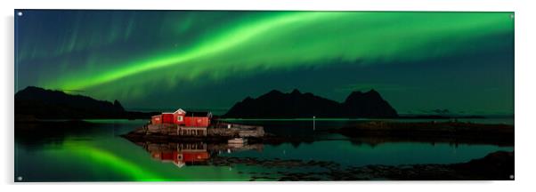 Rorbu Rorbuer Red Fishing Hut Aurora Borealis Northern Lights Lo Acrylic by Sonny Ryse