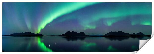 Sagfjorden Fjord Northern Lights Lundoya Island Engeloya Print by Sonny Ryse