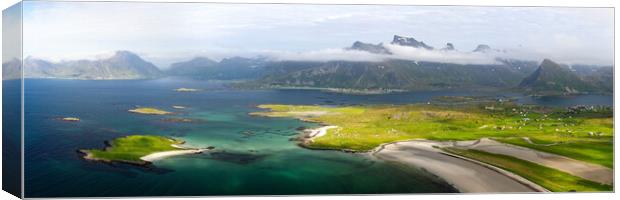 Sandbotnen bay and beach Flakstadoya Lofoten Islands Canvas Print by Sonny Ryse