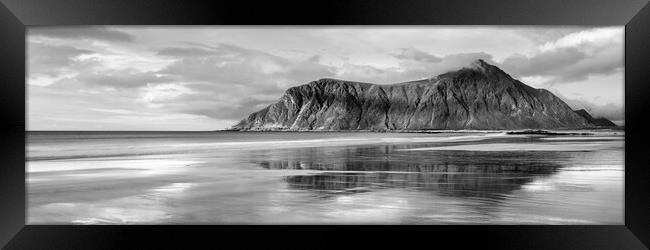 Skagsanden Beach Flaksadoya Lofoten Islands black and white Framed Print by Sonny Ryse
