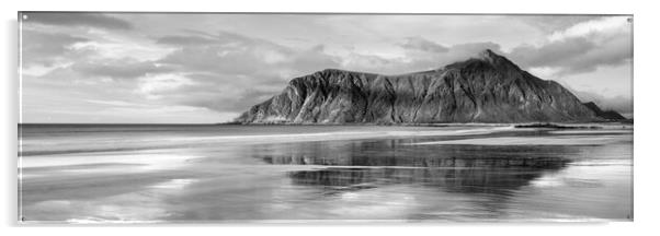 Skagsanden Beach Flaksadoya Lofoten Islands black and white Acrylic by Sonny Ryse