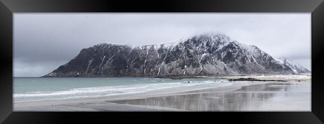 Skagsanden beach Surfing Flakstad island lofoten Islands winter  Framed Print by Sonny Ryse