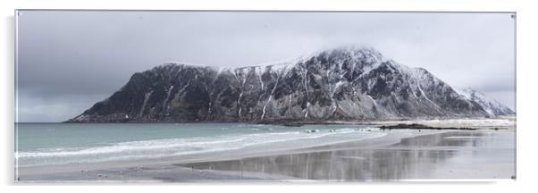 Skagsanden beach Surfing Flakstad island lofoten Islands winter  Acrylic by Sonny Ryse