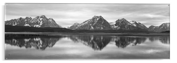 Sorfjorden Lyngen Alps Black and white Troms Norway Acrylic by Sonny Ryse