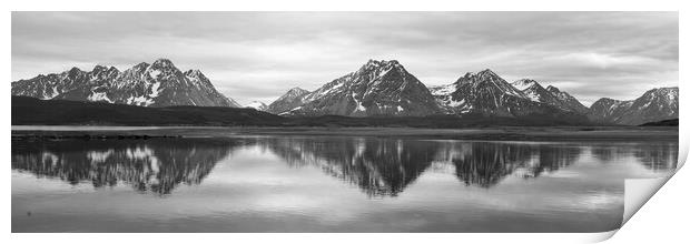 Sorfjorden Lyngen Alps Black and white Troms Norway Print by Sonny Ryse