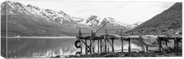 Sorfjorden Old fishing pier Troms Black and white Norway Canvas Print by Sonny Ryse