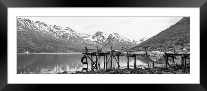 Sorfjorden Old fishing pier Troms Black and white Norway Framed Mounted Print by Sonny Ryse