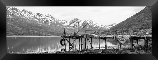 Sorfjorden Old fishing pier Troms Black and white Norway Framed Print by Sonny Ryse