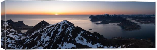 Stornappstinden mountain aerial midnight sun lofoten islands Canvas Print by Sonny Ryse