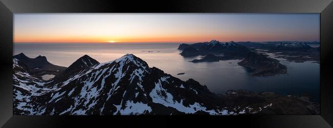 Stornappstinden mountain aerial midnight sun lofoten islands Framed Print by Sonny Ryse