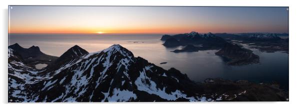 Stornappstinden mountain aerial midnight sun lofoten islands Acrylic by Sonny Ryse