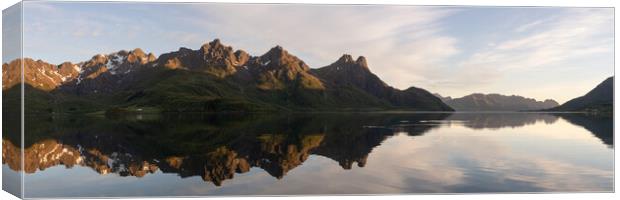 Steinlandfjorden Langoya mountains reflections Vesteralen Norway Canvas Print by Sonny Ryse