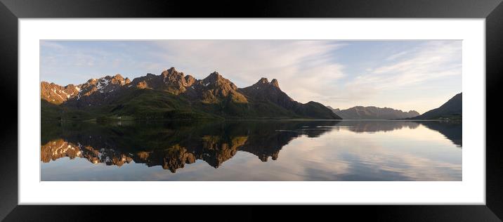 Steinlandfjorden Langoya mountains reflections Vesteralen Norway Framed Mounted Print by Sonny Ryse