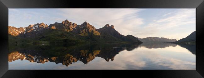 Steinlandfjorden Langoya mountains reflections Vesteralen Norway Framed Print by Sonny Ryse