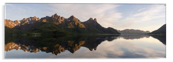 Steinlandfjorden Langoya mountains reflections Vesteralen Norway Acrylic by Sonny Ryse