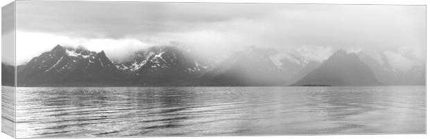 Stormy Lofoten island mountians Monochrome Canvas Print by Sonny Ryse