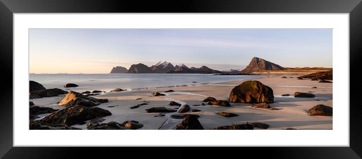 Storsandnes beach sunset Lofoten islands norway Framed Mounted Print by Sonny Ryse