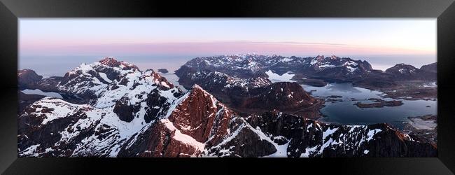 Stortinden Flakstadoya mountain aerial Lofoten Islands Framed Print by Sonny Ryse