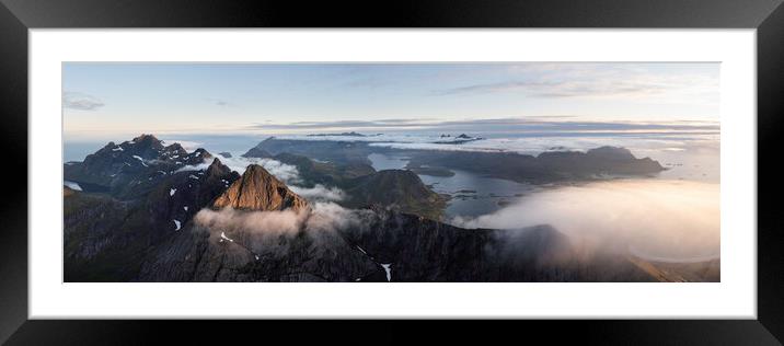 Stortinden Mountain Cloud inversion aerial flakstadoya Lofoten islands Framed Mounted Print by Sonny Ryse