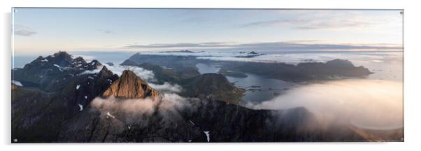 Stortinden Mountain Cloud inversion aerial flakstadoya Lofoten islands Acrylic by Sonny Ryse