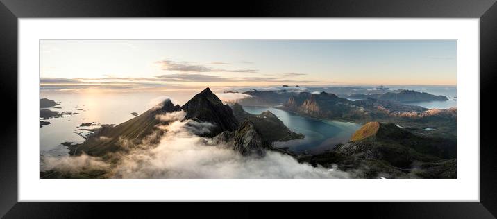 Stortinden Mountain aerial flakstadoya Lofoten islands Framed Mounted Print by Sonny Ryse