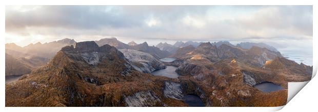 Stovla mountain and Lakes Aerial Mokenesoya Lofoten Islands Print by Sonny Ryse