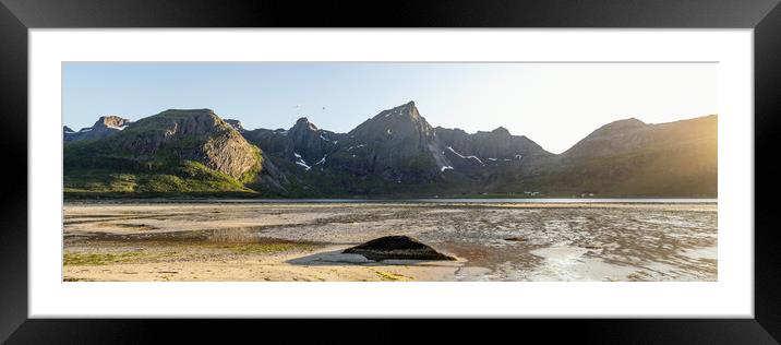 Stortinden mountain flakstadøya fjord bay lofoten Islands norwa Framed Mounted Print by Sonny Ryse