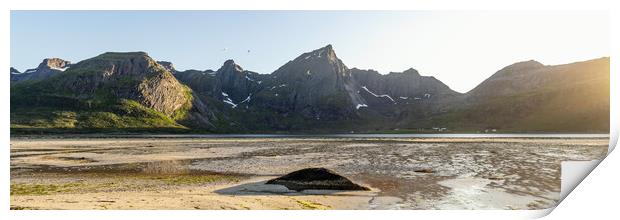 Stortinden mountain flakstadøya fjord bay lofoten Islands norwa Print by Sonny Ryse