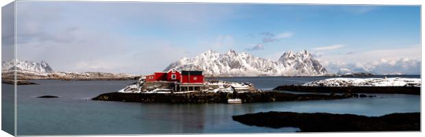 Svolvær Red cabin fishing hut Lille Molla Litlmolla Lofoten Isl Canvas Print by Sonny Ryse