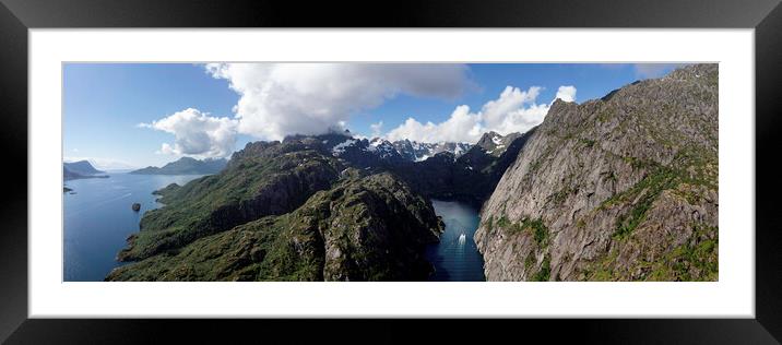 Trollsfjord aerial Lofoten island Vesteralen Norway Framed Mounted Print by Sonny Ryse