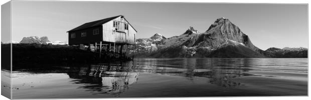 Tjongsfjorden Boat House Nordland Norway black and white Canvas Print by Sonny Ryse