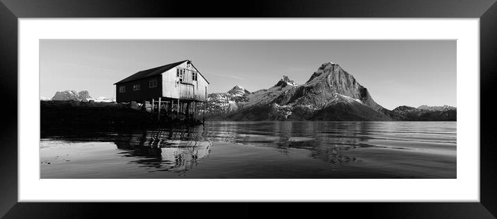 Tjongsfjorden Boat House Nordland Norway black and white Framed Mounted Print by Sonny Ryse
