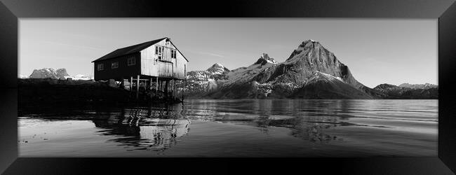 Tjongsfjorden Boat House Nordland Norway black and white Framed Print by Sonny Ryse
