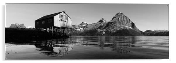 Tjongsfjorden Boat House Nordland Norway black and white Acrylic by Sonny Ryse