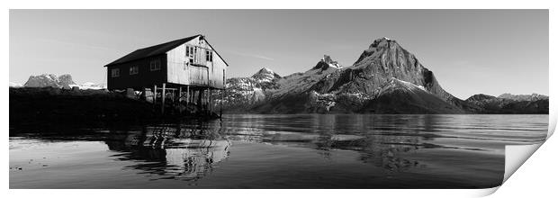 Tjongsfjorden Boat House Nordland Norway black and white Print by Sonny Ryse