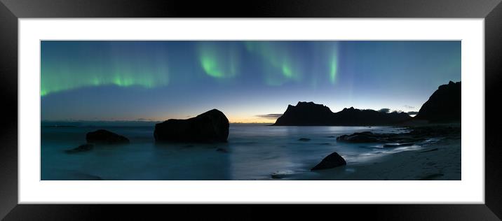 Uttakleiv Beach Aurora Borealis Vestvagoya Lofoten Islands Framed Mounted Print by Sonny Ryse