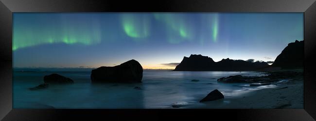 Uttakleiv Beach Aurora Borealis Vestvagoya Lofoten Islands Framed Print by Sonny Ryse