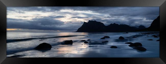 Uttakleiv Beach moody Lofoten Islands Framed Print by Sonny Ryse