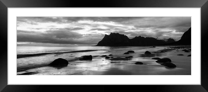Uttakleiv Beach Black and white Lofoten Islands Framed Mounted Print by Sonny Ryse