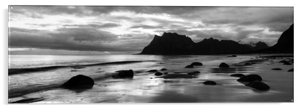 Uttakleiv Beach Black and white Lofoten Islands Acrylic by Sonny Ryse
