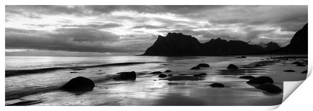 Uttakleiv Beach Black and white Lofoten Islands Print by Sonny Ryse