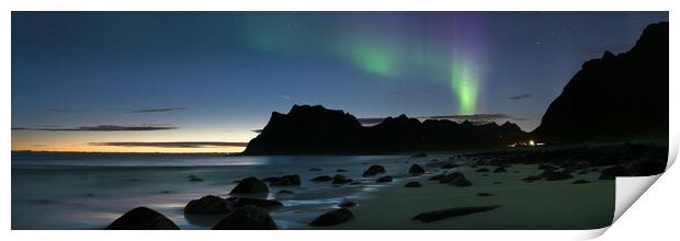 Uttakleiv Beach Aurora Borealis Vestvagoya Lofoten Islands Print by Sonny Ryse