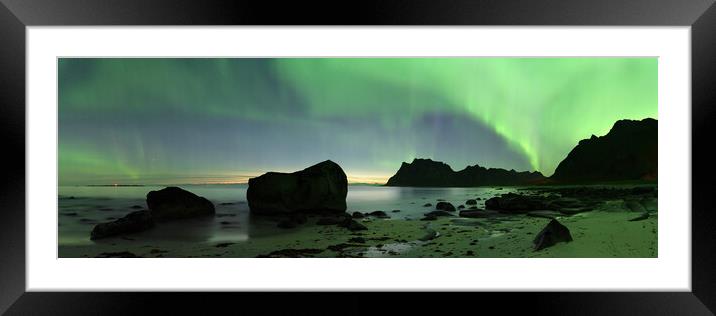 Uttakleiv Beach Northern Lights Vestvagoya Lofoten Islands Arcti Framed Mounted Print by Sonny Ryse