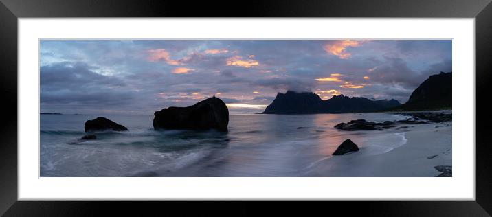 Uttakleiv beach sunrise Vestvagoya Lofoten Islands Framed Mounted Print by Sonny Ryse